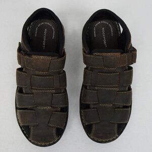 Rockport Fisherman Sandals Men’s Size 10 Brown Leather Casual Comfort Easy Close